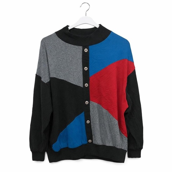 Sweaters - Vintage 90s Geometric Color Block Sweater Oversized 3X